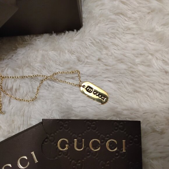 Gucci GG Authentic Vintage Oval Oblong Pendant Necklace Gold 18K 925 Ster - Picture 5 of 13